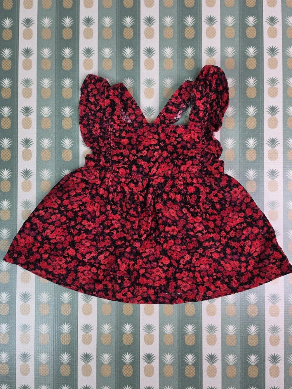 Gao Corduroy Floral Ruffle Strap Dress